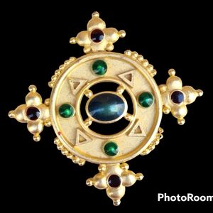 Vintage signed AV Maltese cross with green enamel